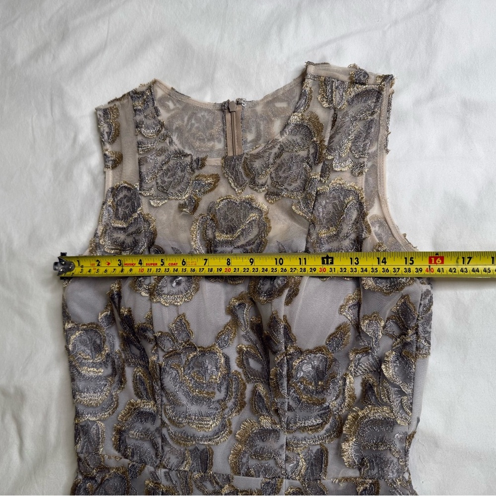 Hitherto Metallic Floral Embroidered Dress Gold Silver Fit Flare USA Made Sz 6 - Picture 10 of 13